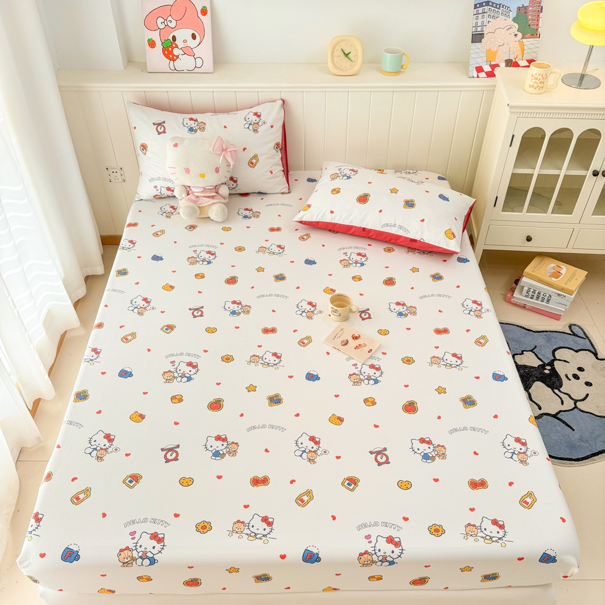 91家纺网 家纺一手货源 找家纺 孩子王家纺 2026新款卡通全棉纯棉正版授权小版三丽鸥系列单床笠床笠单件单品床笠（含防伪码） 多彩kt