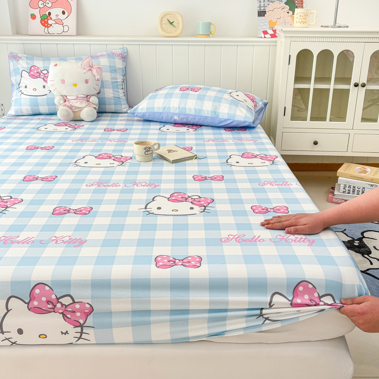 91家纺网 家纺一手货源 找家纺 孩子王家纺 2026新款卡通全棉纯棉正版授权小版三丽鸥系列单床笠床笠单件单品床笠（含防伪码） 甜美kt
