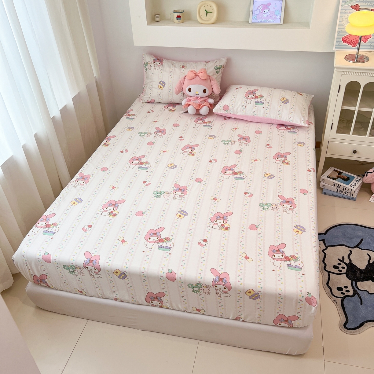 91家纺网 家纺一手货源 找家纺 孩子王家纺 2026新款卡通全棉纯棉正版授权小版三丽鸥系列单床笠床笠单件单品床笠（含防伪码） 俏皮美乐蒂