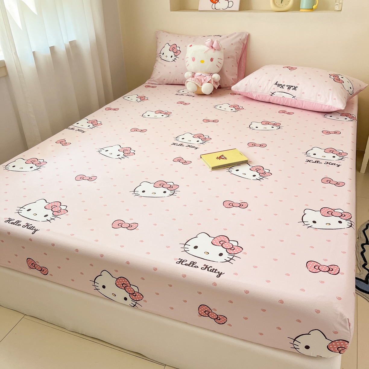 91家纺网 家纺一手货源 找家纺 孩子王家纺 2026新款卡通全棉纯棉正版授权小版三丽鸥系列单床笠床笠单件单品床笠（含防伪码） 甜糯凯蒂