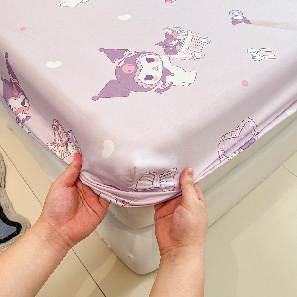 91家纺网 家纺一手货源 找家纺 孩子王家纺 2026新款卡通全棉纯棉正版授权小版三丽鸥系列单床笠床笠单件单品床笠（含防伪码） 甜库伙伴