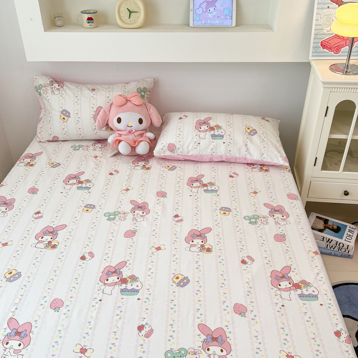 91家纺网 家纺一手货源 找家纺 孩子王家纺 2026新款卡通全棉纯棉正版授权小版三丽鸥系列单床笠床笠单件单品床笠（含防伪码） 俏皮美乐蒂