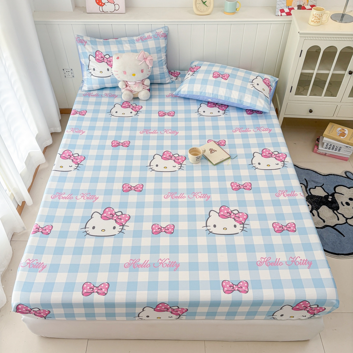 91家纺网 家纺一手货源 找家纺 孩子王家纺 2026新款卡通全棉纯棉正版授权小版三丽鸥系列单床笠床笠单件单品床笠（含防伪码） 甜美kt