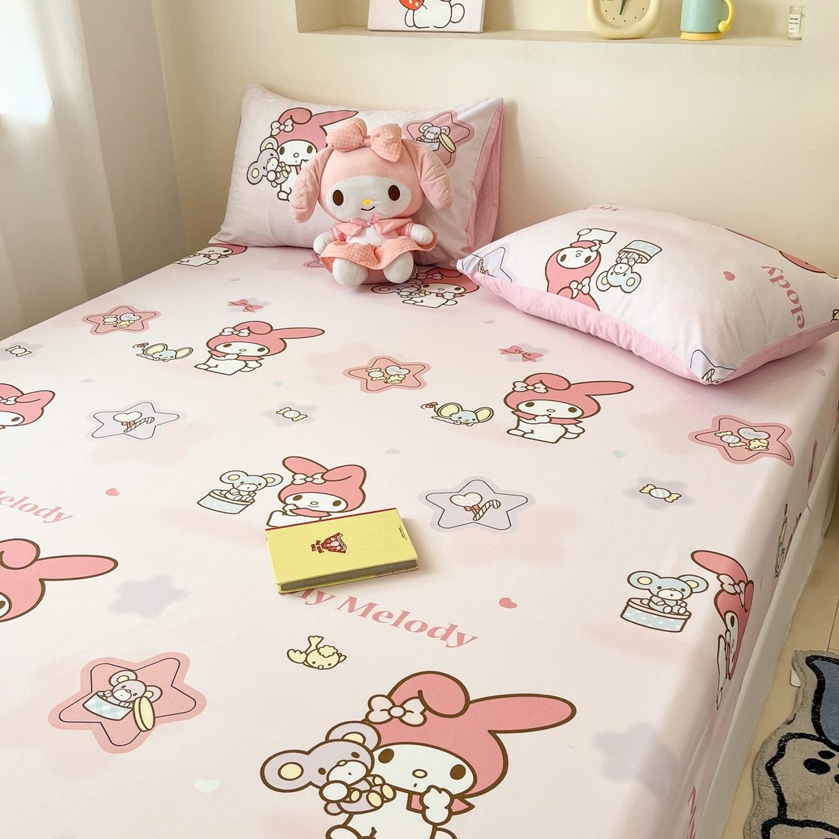 91家纺网 家纺一手货源 找家纺 孩子王家纺 2026新款卡通全棉纯棉正版授权小版三丽鸥系列单床笠床笠单件单品床笠（含防伪码） 纯真美乐蒂