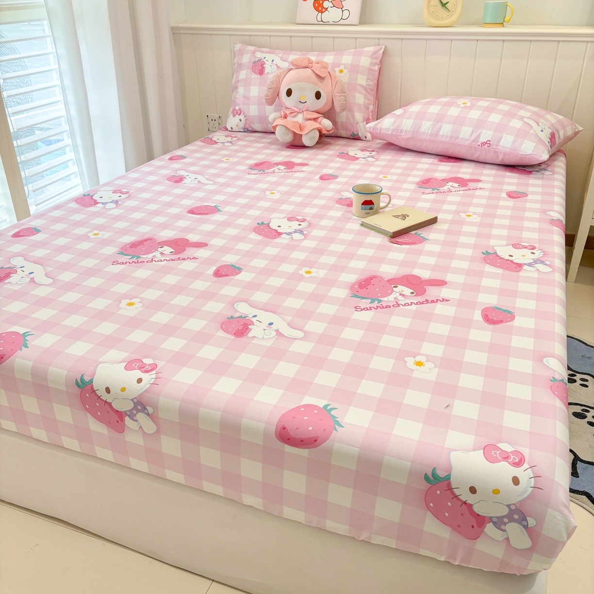 91家纺网 家纺一手货源 找家纺 孩子王家纺 2026新款卡通全棉纯棉正版授权小版三丽鸥系列单床笠床笠单件单品床笠（含防伪码） 奶芙美乐蒂