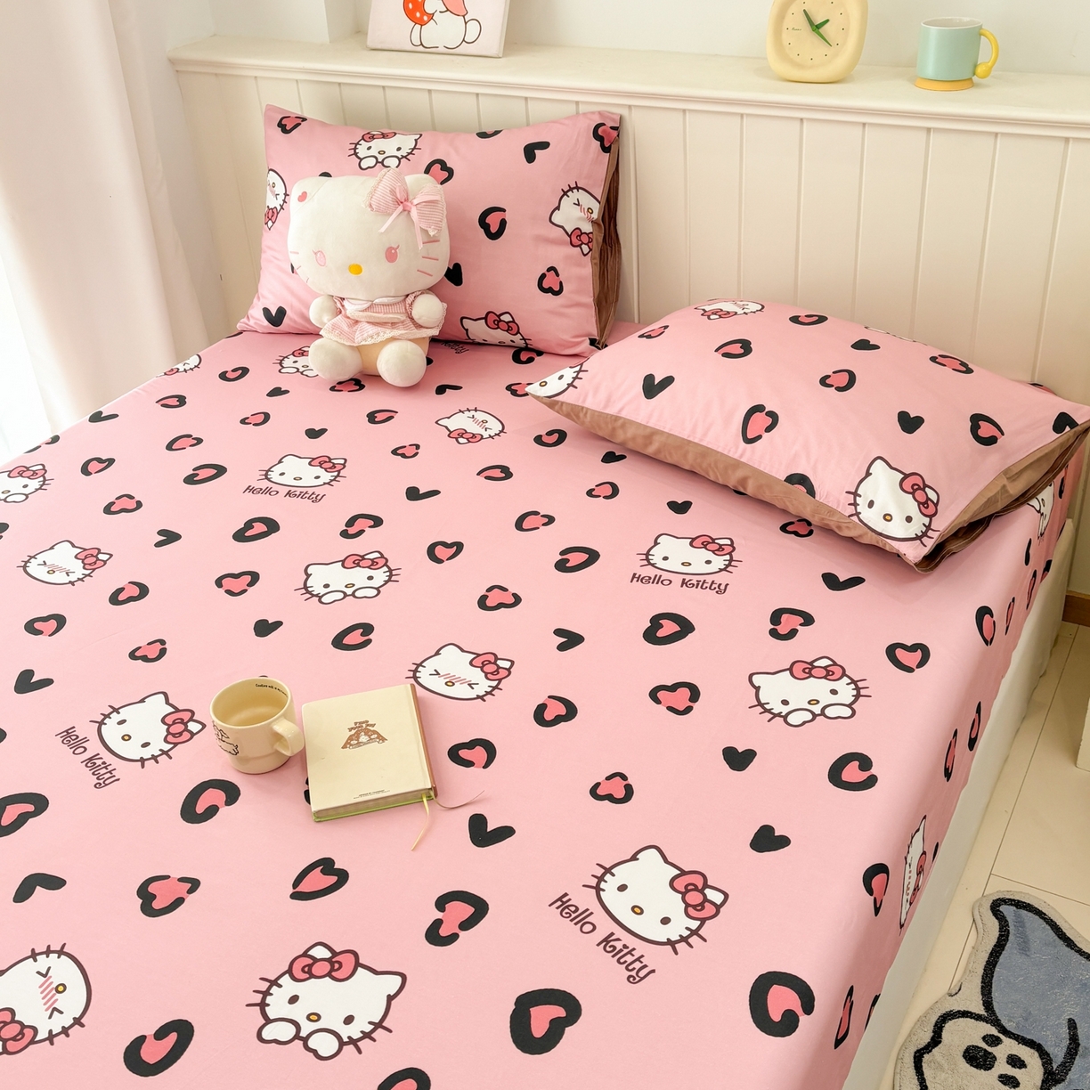 91家纺网 家纺一手货源 找家纺 孩子王家纺 2026新款卡通全棉纯棉正版授权小版三丽鸥系列单床笠床笠单件单品床笠（含防伪码） 粉豹kt甜心