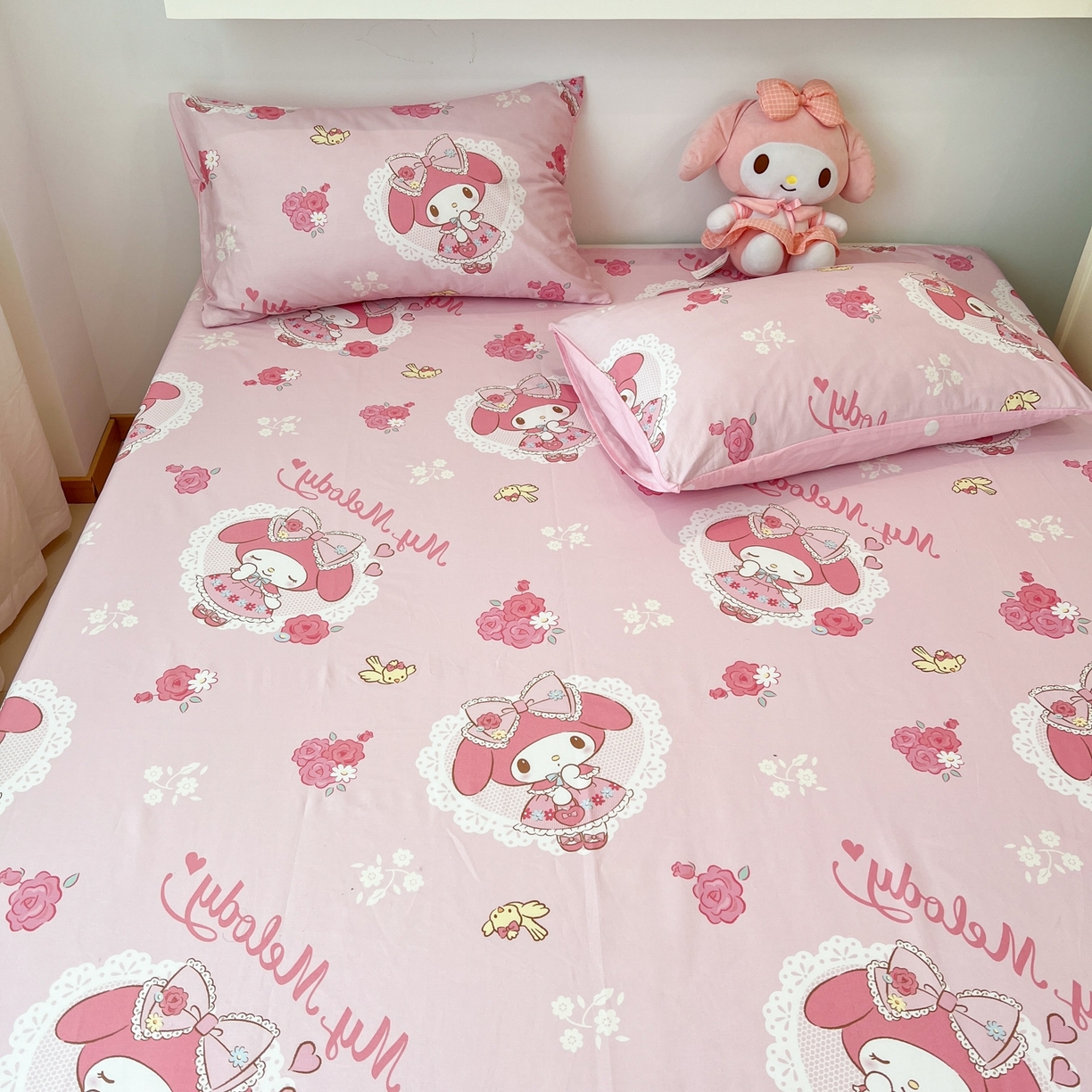 91家纺网 家纺一手货源 找家纺 孩子王家纺 2026新款卡通全棉纯棉正版授权小版三丽鸥系列单床笠床笠单件单品床笠（含防伪码） 晚安美乐蒂