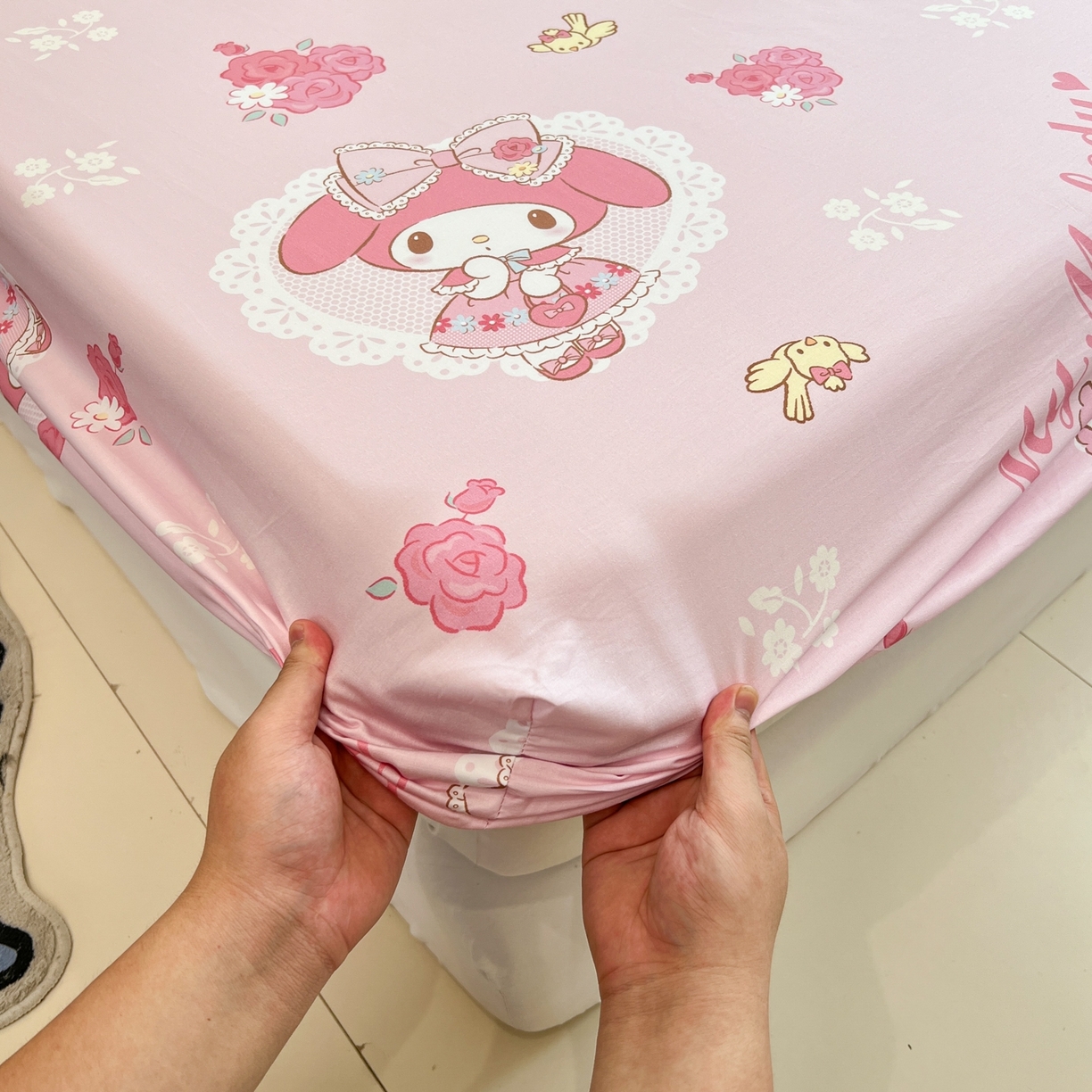 91家纺网 家纺一手货源 找家纺 孩子王家纺 2026新款卡通全棉纯棉正版授权小版三丽鸥系列单床笠床笠单件单品床笠（含防伪码） 晚安美乐蒂