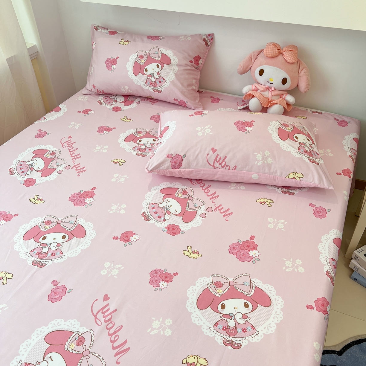 91家纺网 家纺一手货源 找家纺 孩子王家纺 2026新款卡通全棉纯棉正版授权小版三丽鸥系列单床笠床笠单件单品床笠（含防伪码） 晚安美乐蒂