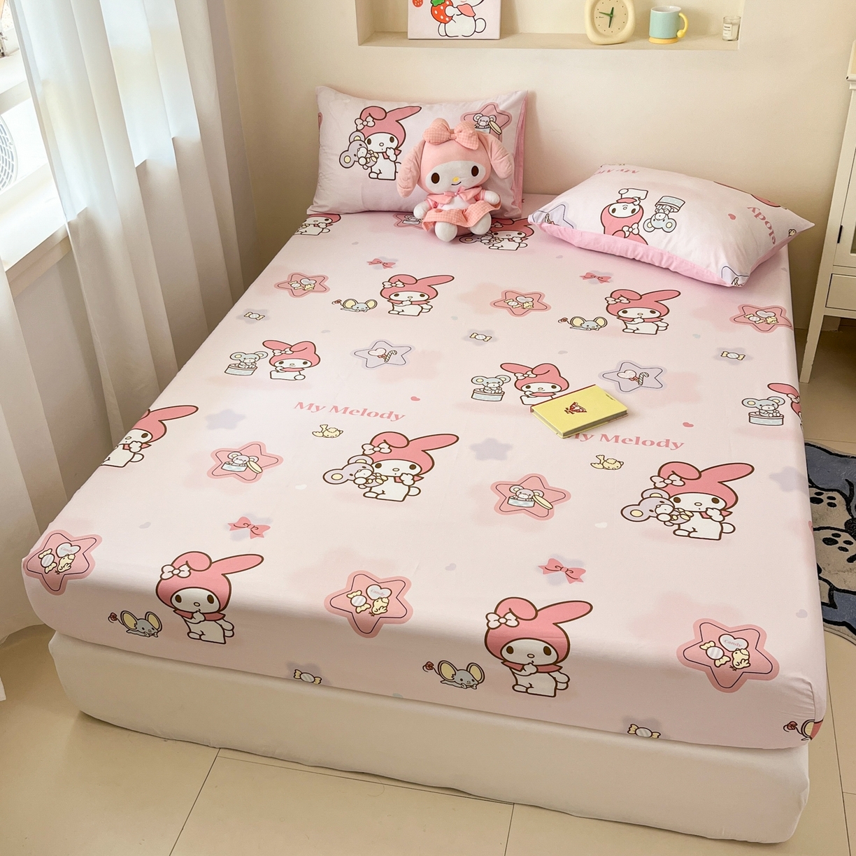 91家纺网 家纺一手货源 找家纺 孩子王家纺 2026新款卡通全棉纯棉正版授权小版三丽鸥系列单床笠床笠单件单品床笠（含防伪码） 纯真美乐蒂