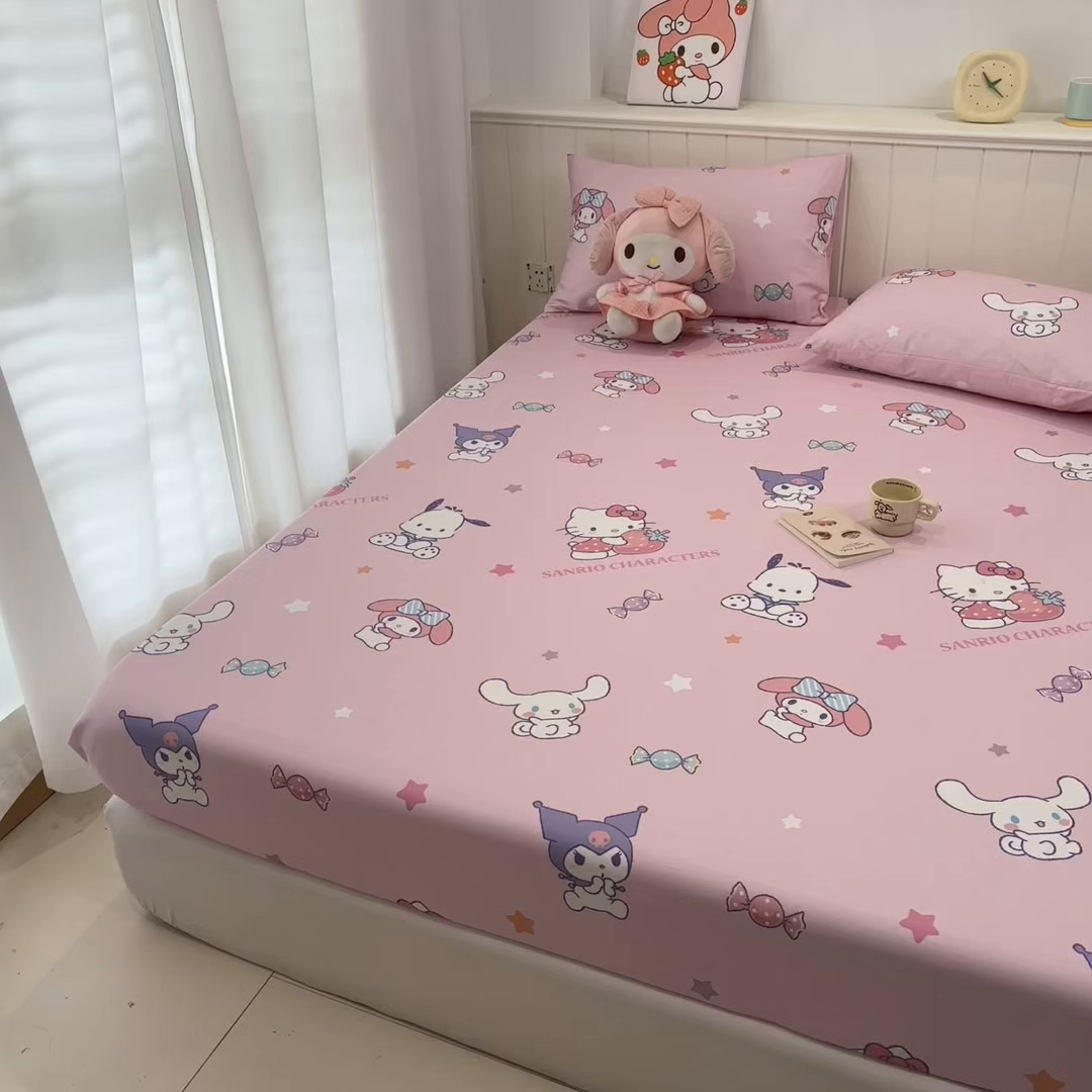 91家纺网 家纺一手货源 找家纺 孩子王家纺 2026新款卡通全棉纯棉正版授权小版三丽鸥系列单床笠床笠单件单品床笠（含防伪码） 甜心大派对