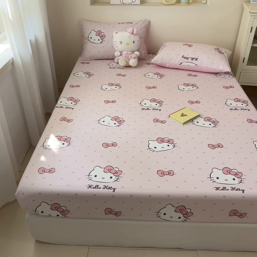 91家纺网 家纺一手货源 找家纺 孩子王家纺 2026新款卡通全棉纯棉正版授权小版三丽鸥系列单床笠床笠单件单品床笠（含防伪码） 甜糯凯蒂