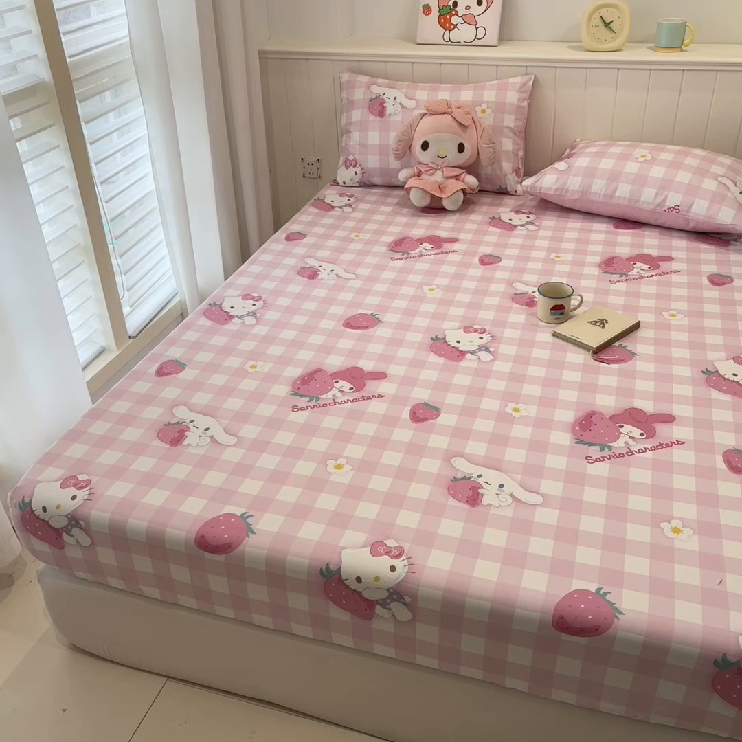 91家纺网 家纺一手货源 找家纺 孩子王家纺 2026新款卡通全棉纯棉正版授权小版三丽鸥系列单床笠床笠单件单品床笠（含防伪码） 奶芙美乐蒂