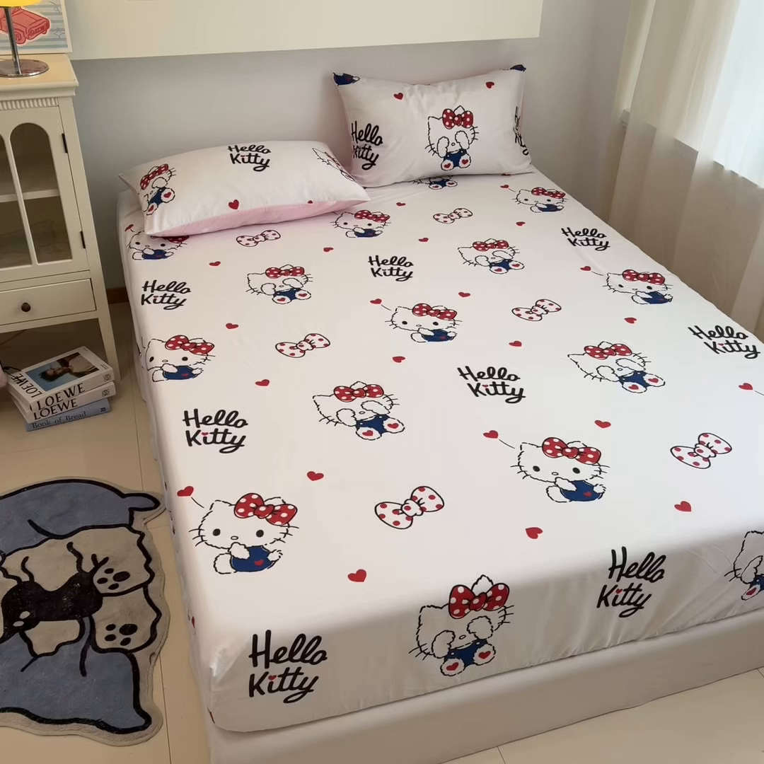 91家纺网 家纺一手货源 找家纺 孩子王家纺 2026新款卡通全棉纯棉正版授权小版三丽鸥系列单床笠床笠单件单品床笠（含防伪码） 奶猫kt
