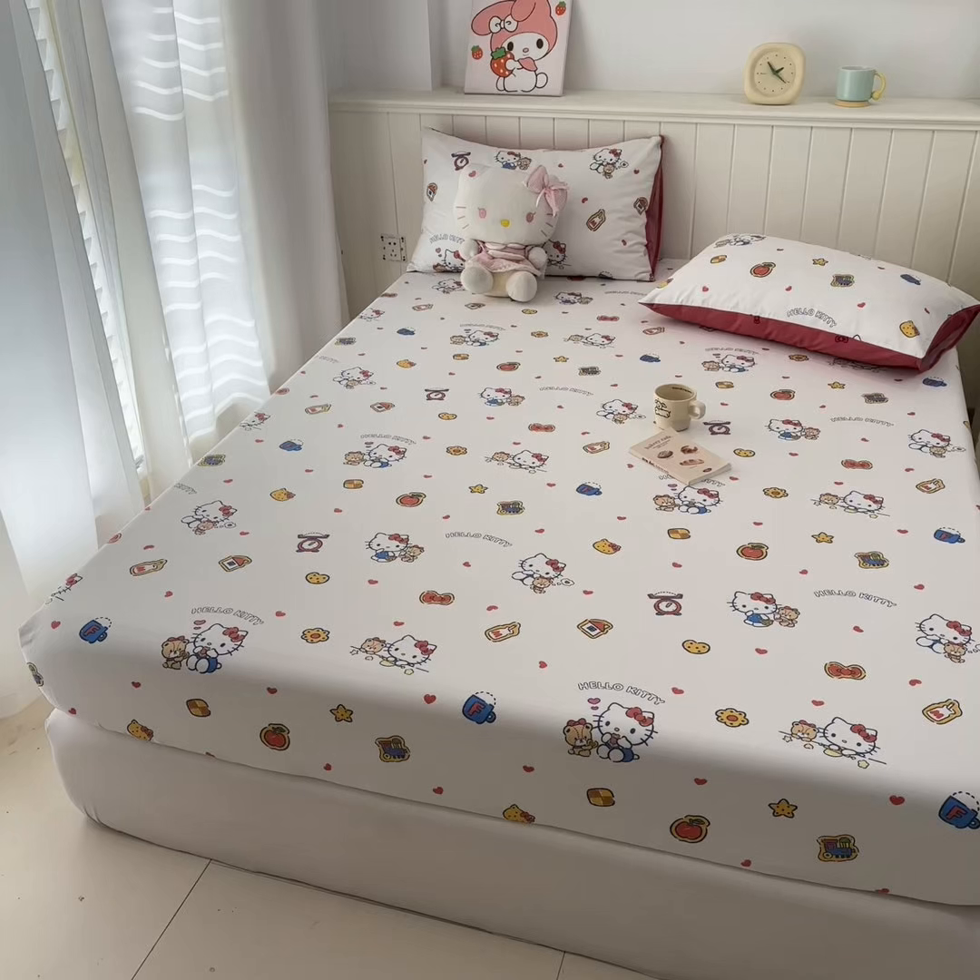 91家纺网 家纺一手货源 找家纺 孩子王家纺 2026新款卡通全棉纯棉正版授权小版三丽鸥系列单床笠床笠单件单品床笠（含防伪码） 多彩kt