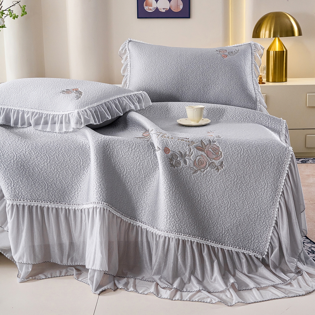 梵克保罗 2026新款A类凉感豆豆席床裙款凉席席子-闭月羞花 闭月羞花-灰