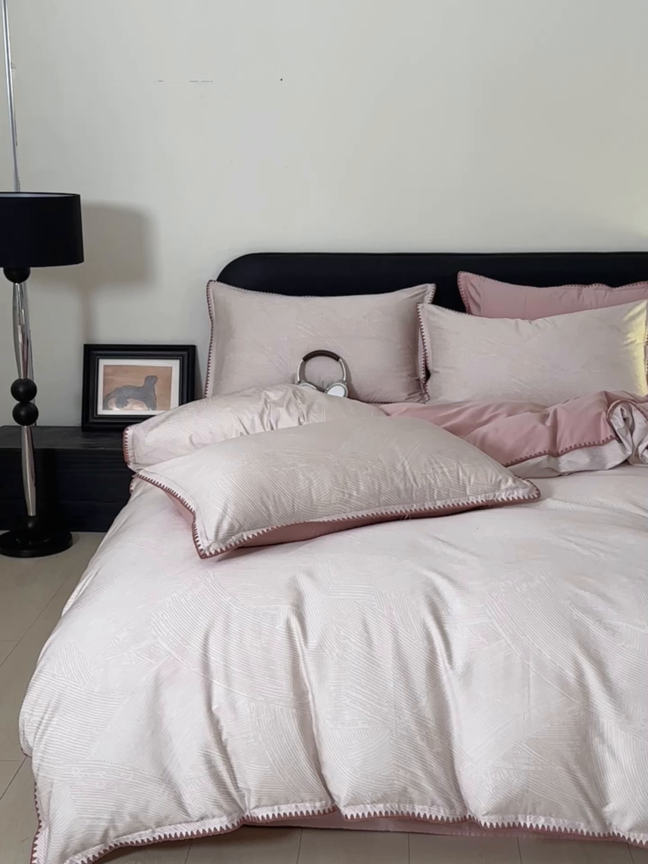 91家纺网 家纺一手货源 找家纺 （总）置顶家纺 2026新款数码印花三角针贝壳边四件套-沐橙