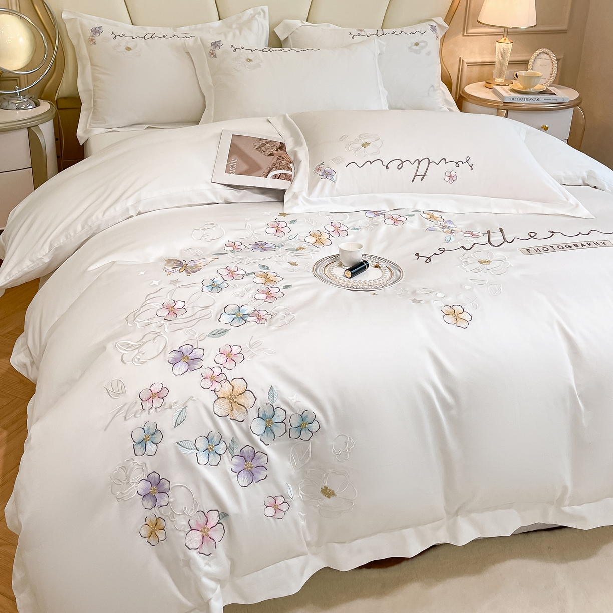 博纳家纺 2026春夏新款13372全棉纯棉绣花四件套-奈雪 奈雪-象牙白