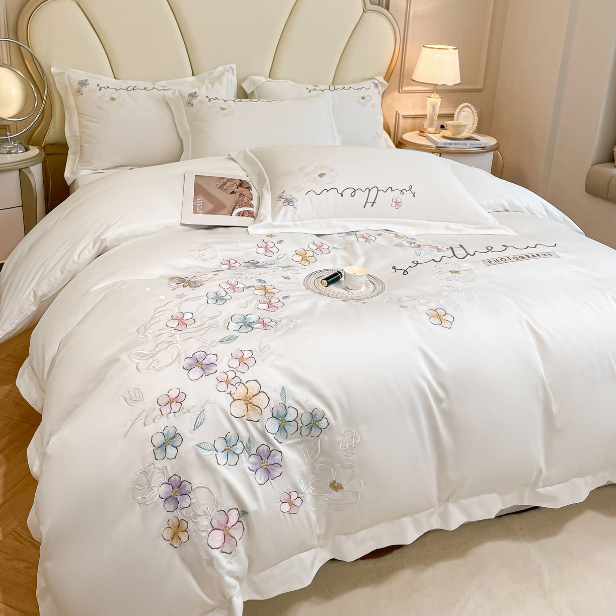 91家纺网 家纺一手货源 找家纺 博纳家纺 2026春夏新款13372全棉纯棉绣花四件套-奈雪 奈雪-象牙白