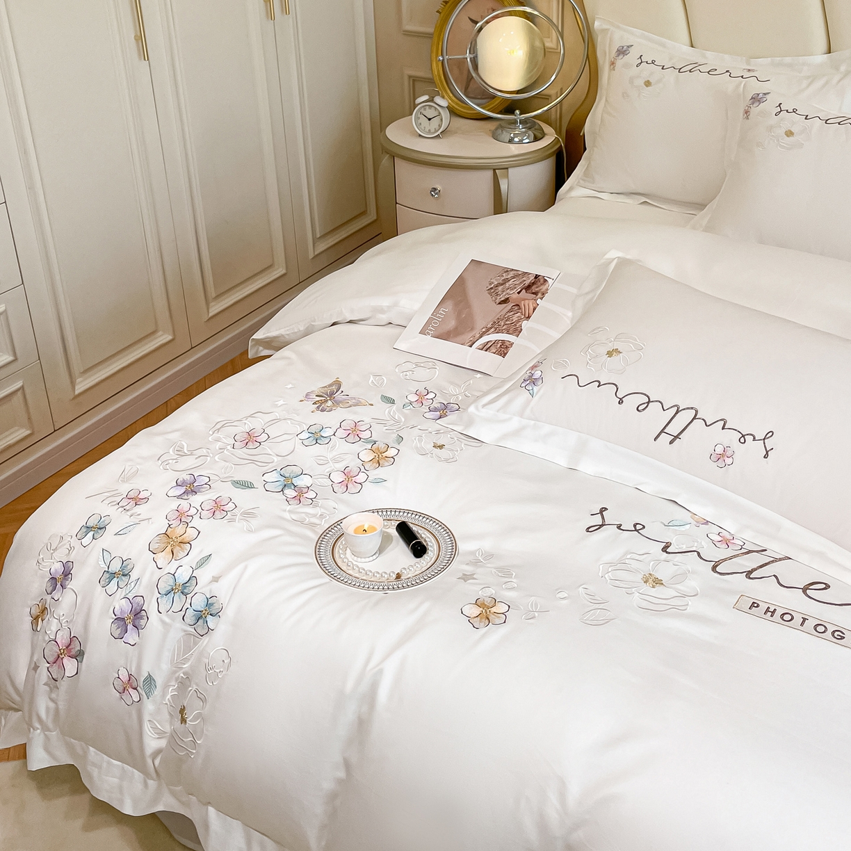 91家纺网 家纺一手货源 找家纺 博纳家纺 2026春夏新款13372全棉纯棉绣花四件套-奈雪 奈雪-象牙白