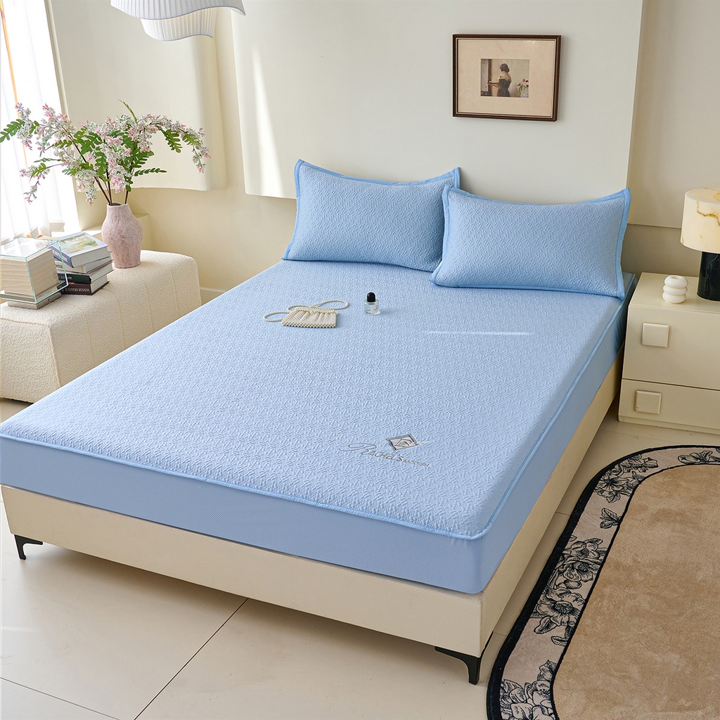 91家纺网 家纺一手货源 找家纺 梵克保罗 2026新款A类凉感豆豆席床笠款凉席席子-乐享生活 床笠款-乐享生活蓝