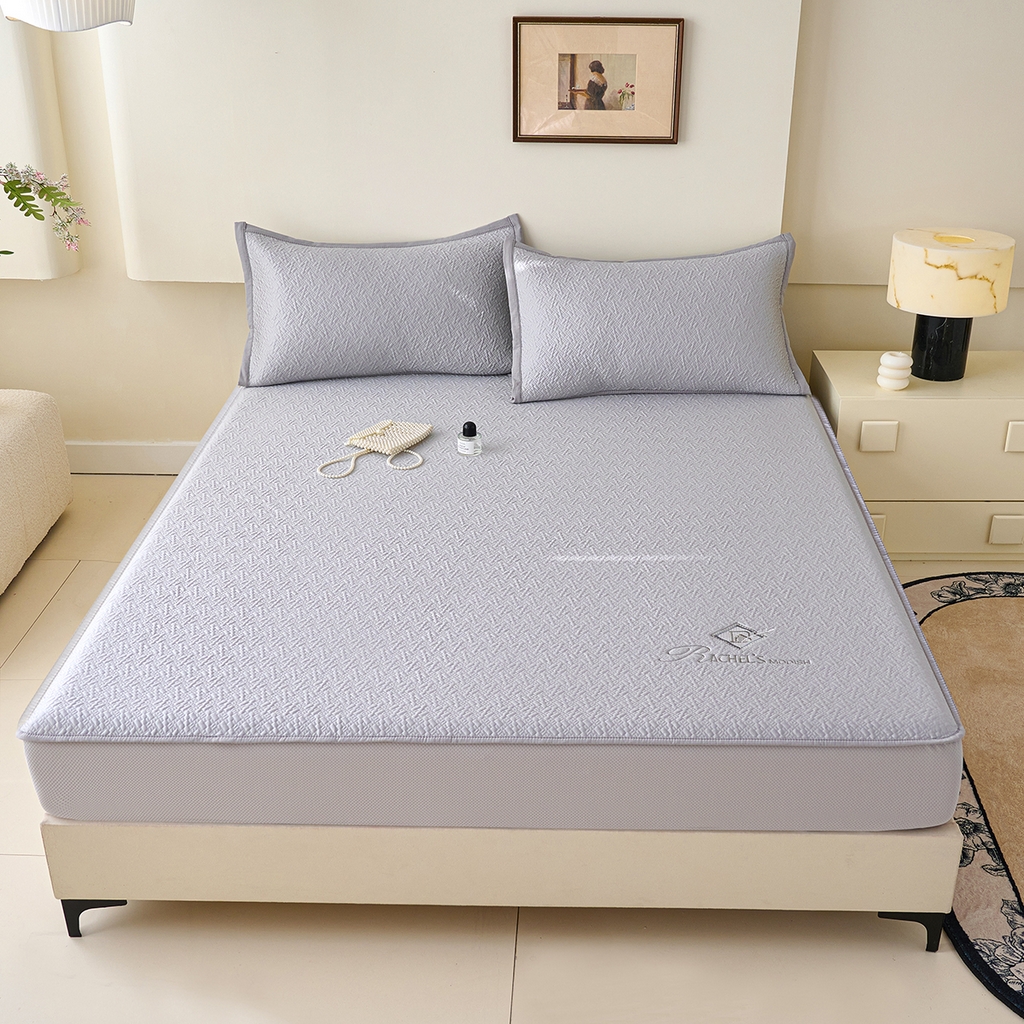 91家纺网 家纺一手货源 找家纺 梵克保罗 2026新款A类凉感豆豆席床笠款凉席席子-乐享生活 床笠款-乐享生活灰