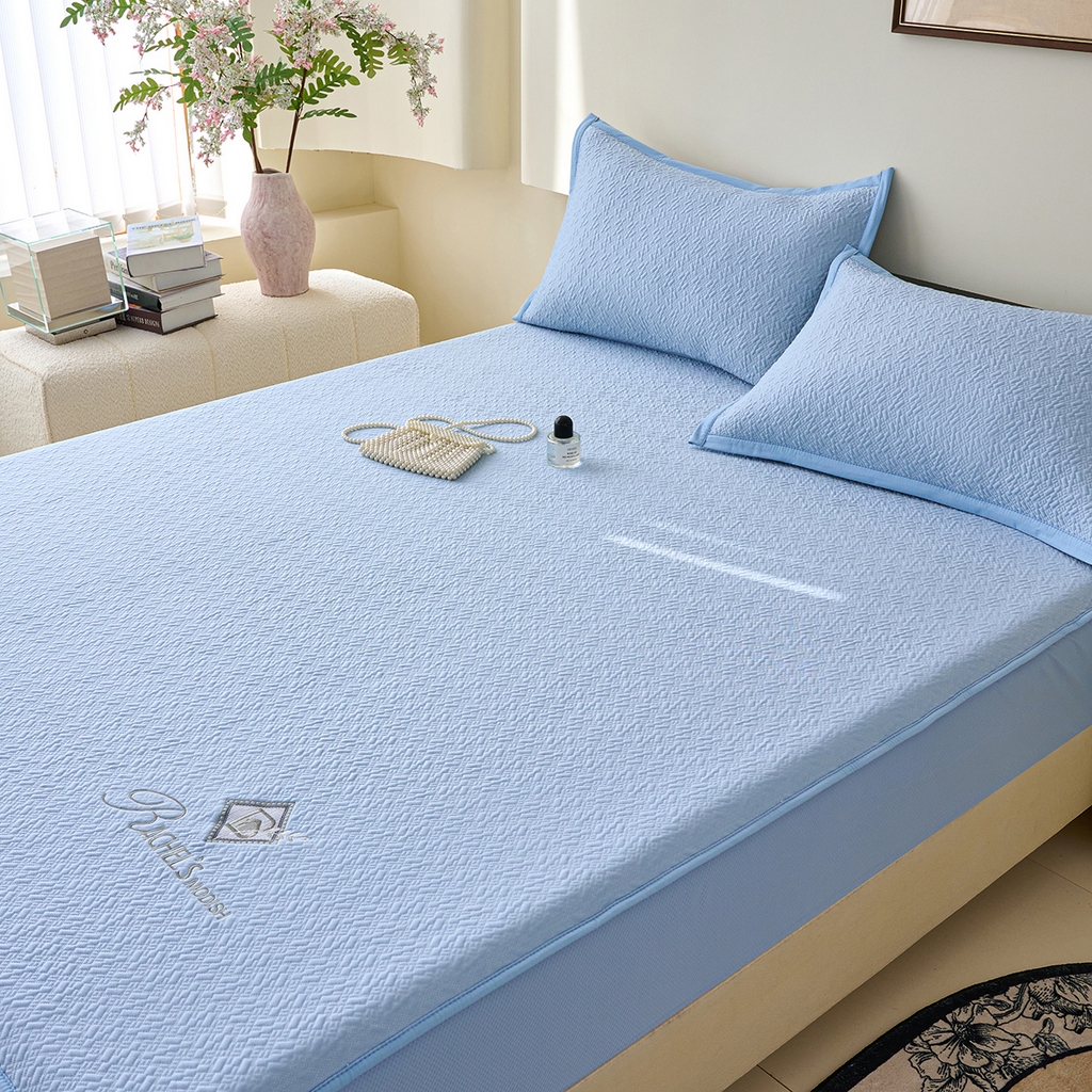 91家纺网 家纺一手货源 找家纺 梵克保罗 2026新款A类凉感豆豆席床笠款凉席席子-乐享生活 床笠款-乐享生活蓝