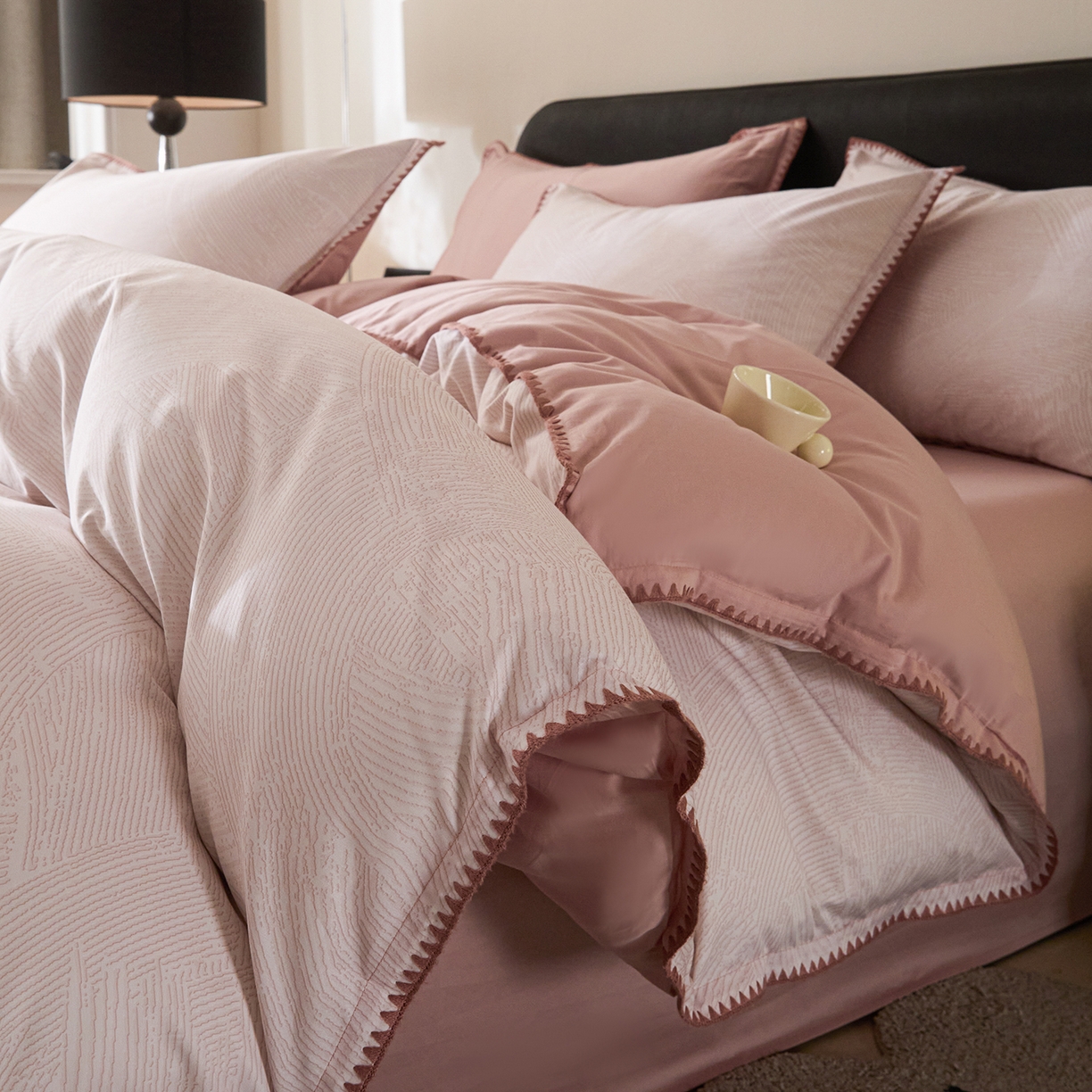 91家纺网 家纺一手货源 找家纺 置顶家纺 2026新款数码印花三角针贝壳边四件套-沐橙 沐橙-豆桔