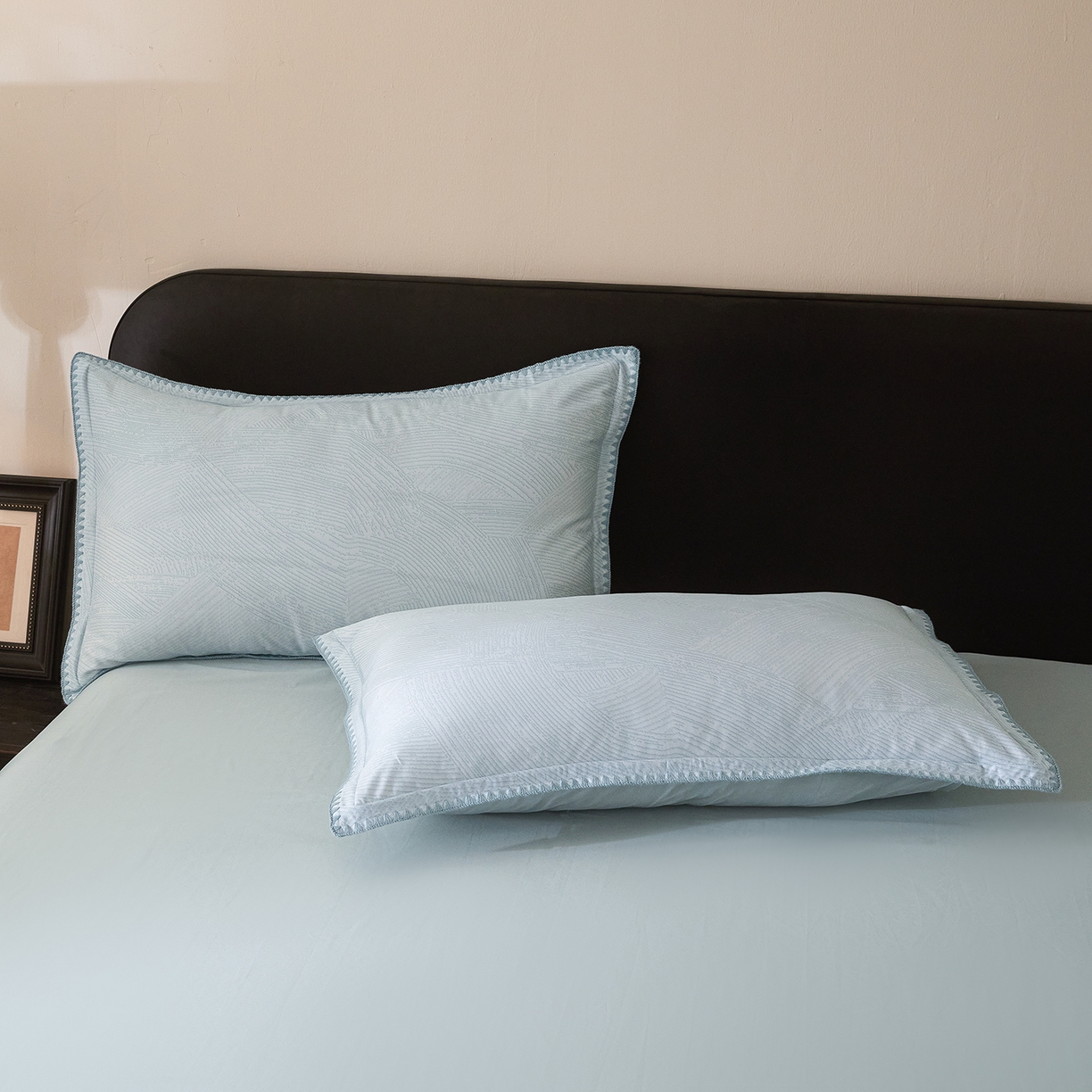 91家纺网 家纺一手货源 找家纺 置顶家纺 2026新款数码印花三角针贝壳边四件套-沐橙 沐橙-蓝