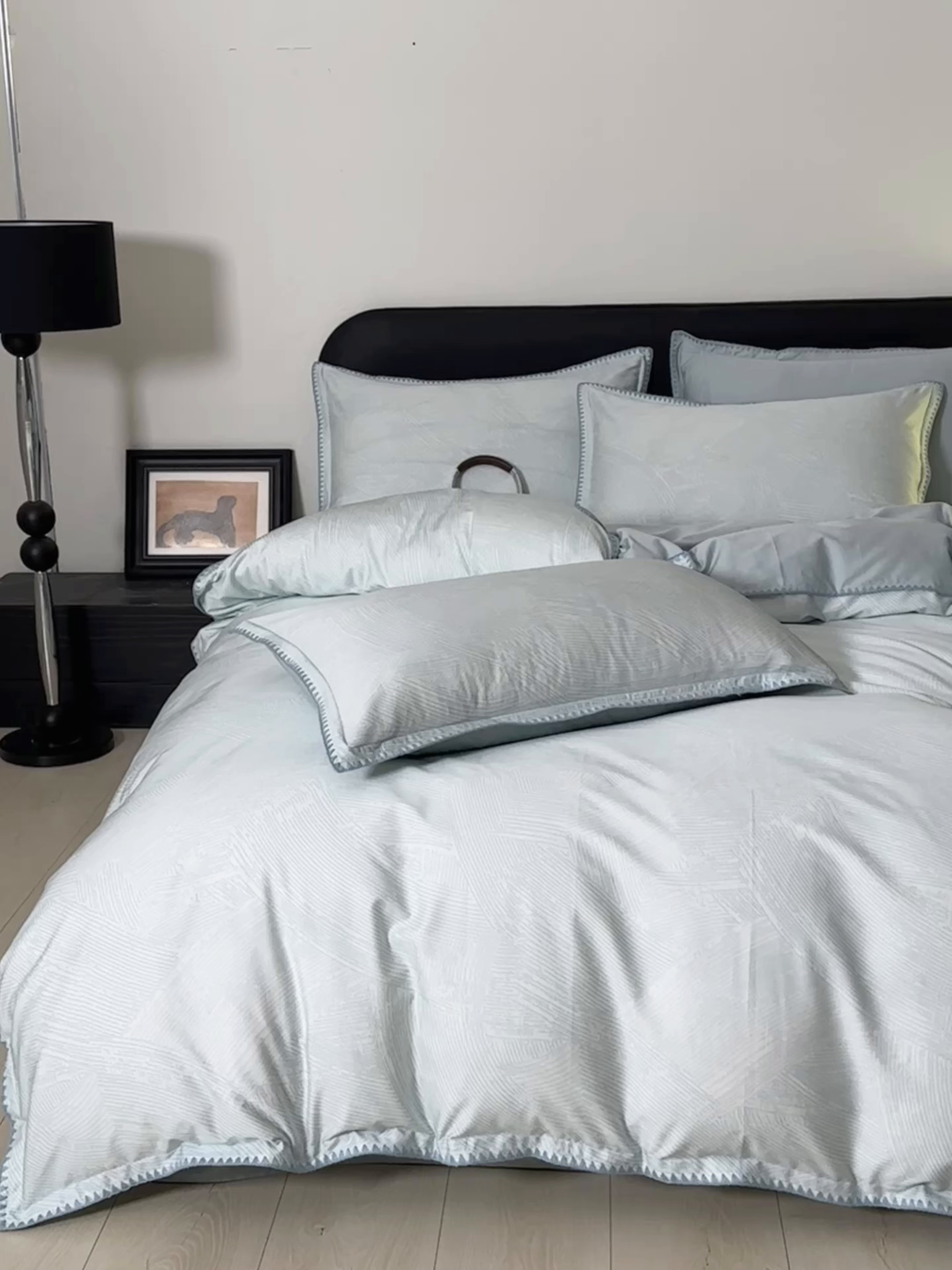 91家纺网 家纺一手货源 找家纺 置顶家纺 2026新款数码印花三角针贝壳边四件套-沐橙 沐橙-蓝