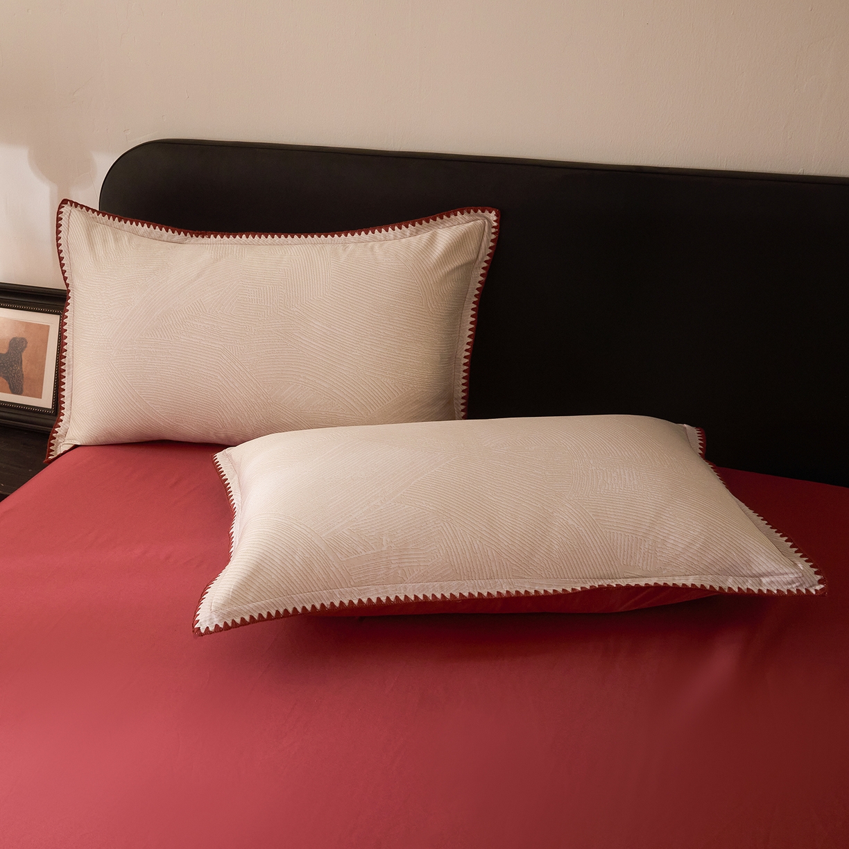 91家纺网 家纺一手货源 找家纺 置顶家纺 2026新款数码印花三角针贝壳边四件套-沐橙 沐橙-山红