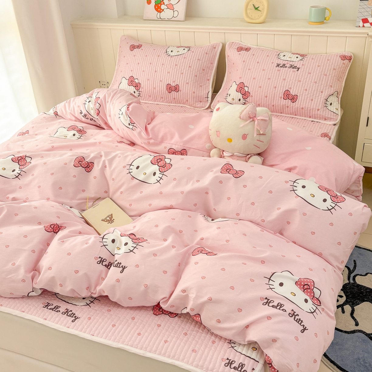 91家纺网 家纺一手货源 找家纺 孩子王家纺 2026新款Sanrio三丽鸥正版授权全棉纯棉夹棉多功能床垫-床盖（含防伪码） 甜糯凯蒂