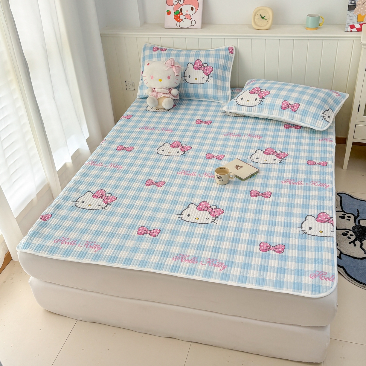 91家纺网 家纺一手货源 找家纺 孩子王家纺 2026新款Sanrio三丽鸥正版授权全棉纯棉夹棉多功能床垫-床盖（含防伪码） 甜美kt