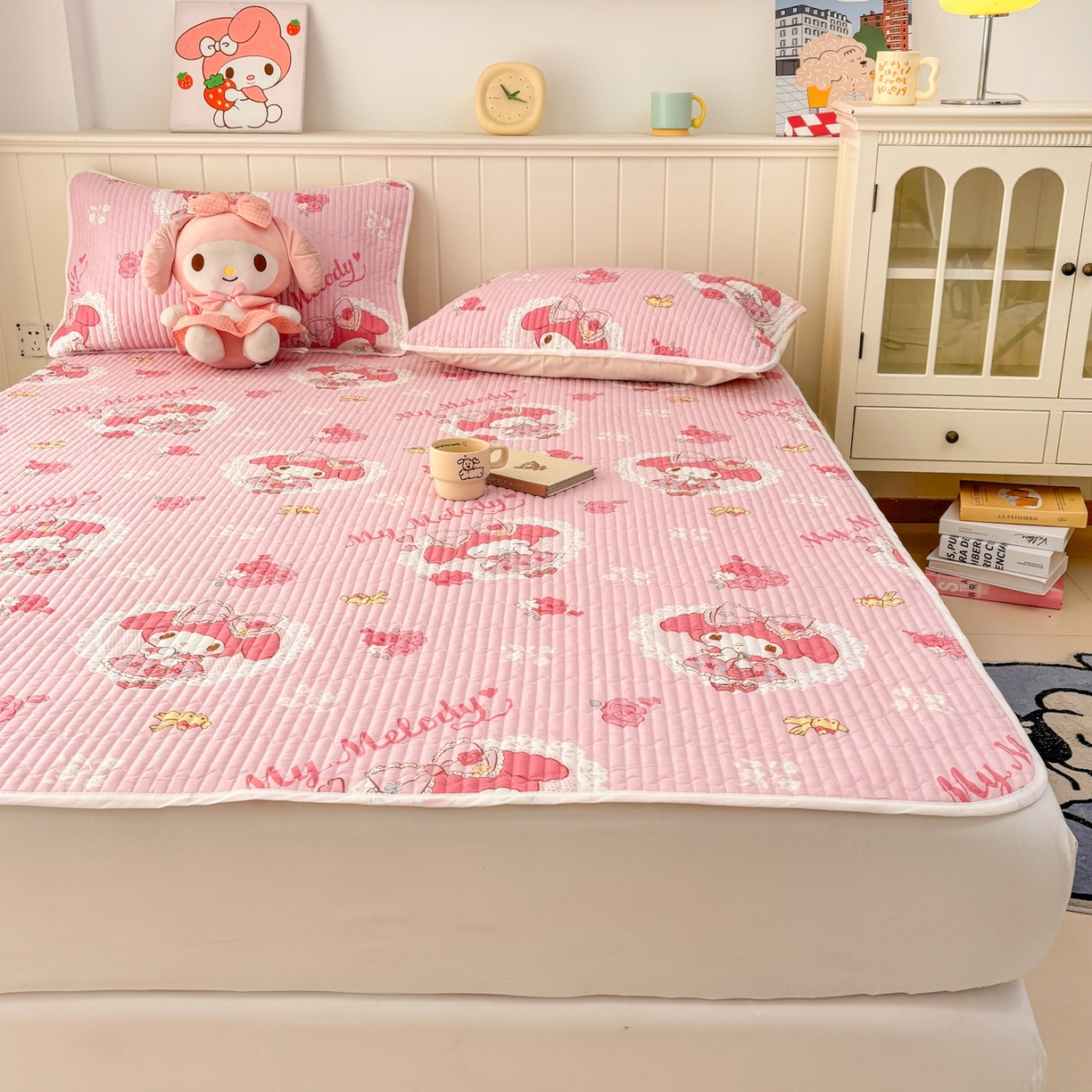 91家纺网 家纺一手货源 找家纺 孩子王家纺 2026新款Sanrio三丽鸥正版授权全棉纯棉夹棉多功能床垫-床盖（含防伪码） 晚安美乐蒂