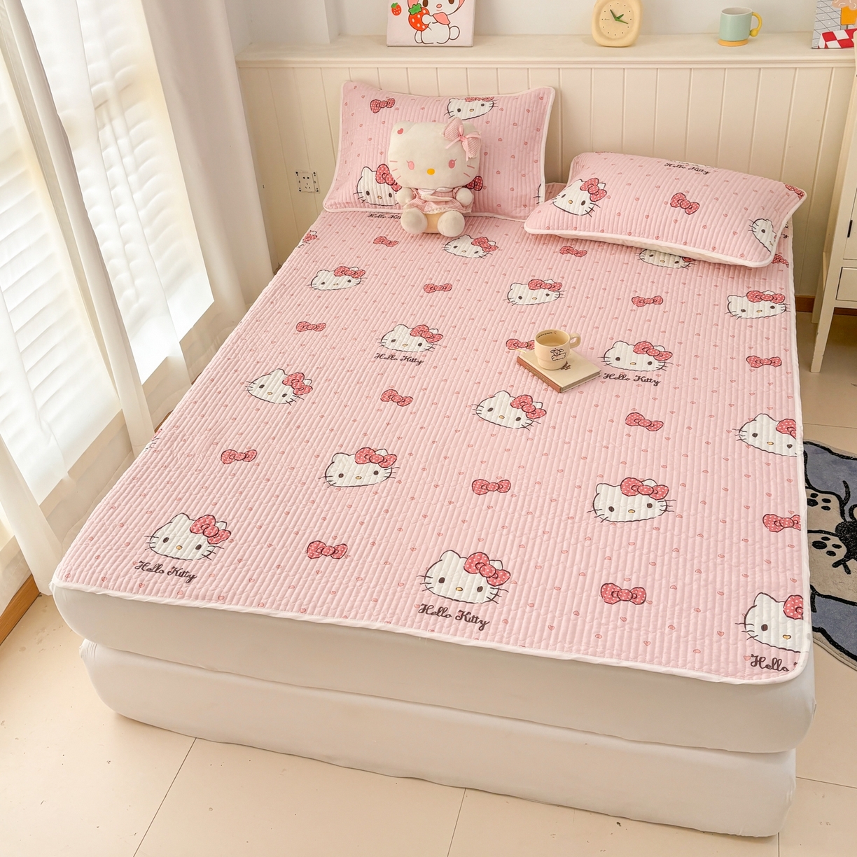 91家纺网 家纺一手货源 找家纺 孩子王家纺 2026新款Sanrio三丽鸥正版授权全棉纯棉夹棉多功能床垫-床盖（含防伪码） 甜糯凯蒂