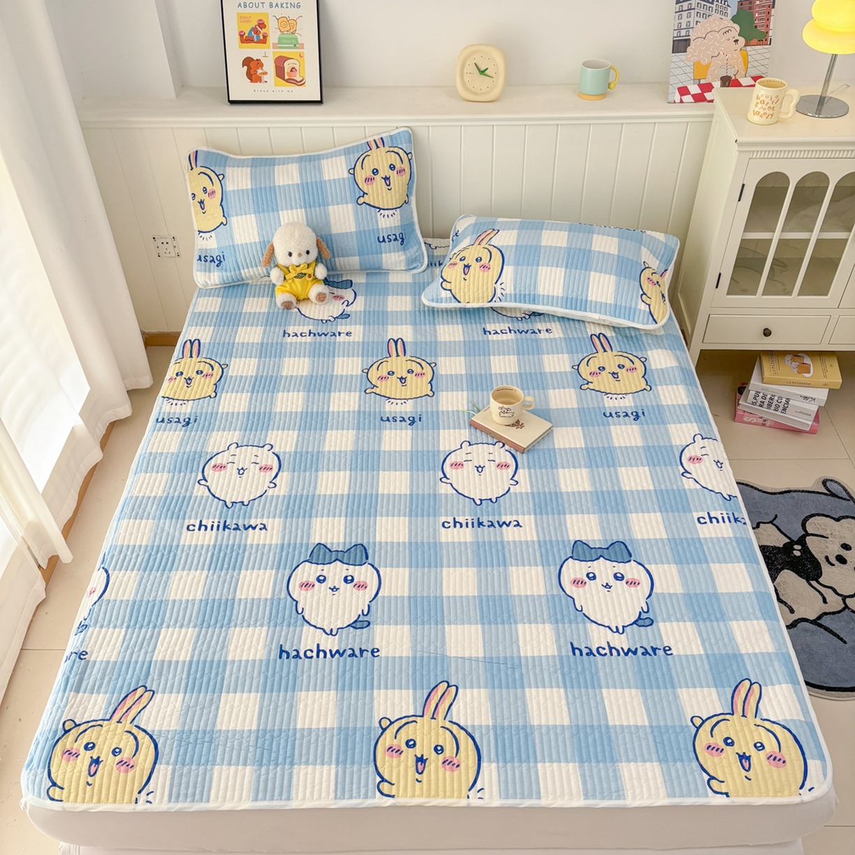 91家纺网 家纺一手货源 找家纺 孩子王家纺 2026新款Sanrio三丽鸥正版授权全棉纯棉夹棉多功能床垫-床盖（含防伪码） 蓝格乌萨奇