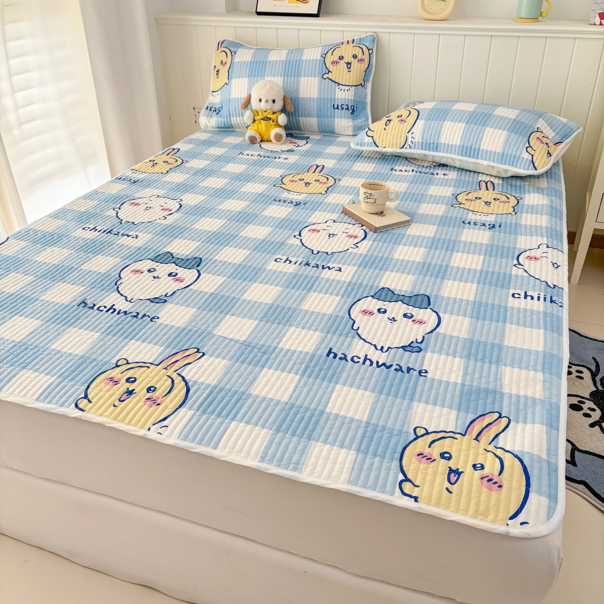 91家纺网 家纺一手货源 找家纺 孩子王家纺 2026新款Sanrio三丽鸥正版授权全棉纯棉夹棉多功能床垫-床盖（含防伪码） 蓝格乌萨奇