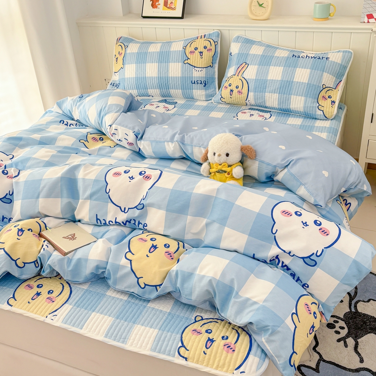 91家纺网 家纺一手货源 找家纺 孩子王家纺 2026新款Sanrio三丽鸥正版授权全棉纯棉夹棉多功能床垫-床盖（含防伪码） 蓝格乌萨奇