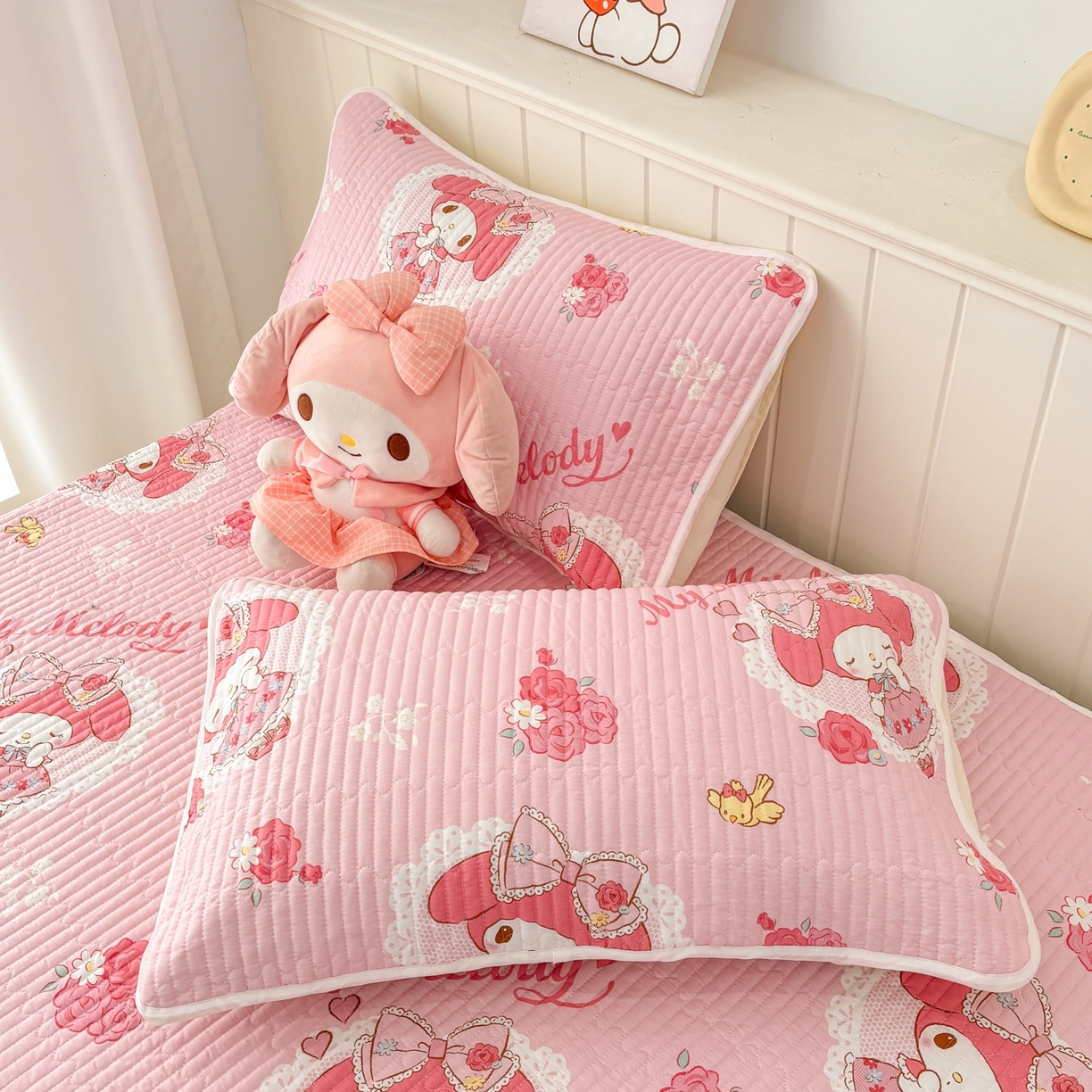 91家纺网 家纺一手货源 找家纺 孩子王家纺 2026新款Sanrio三丽鸥正版授权全棉纯棉夹棉多功能床垫-床盖（含防伪码） 晚安美乐蒂