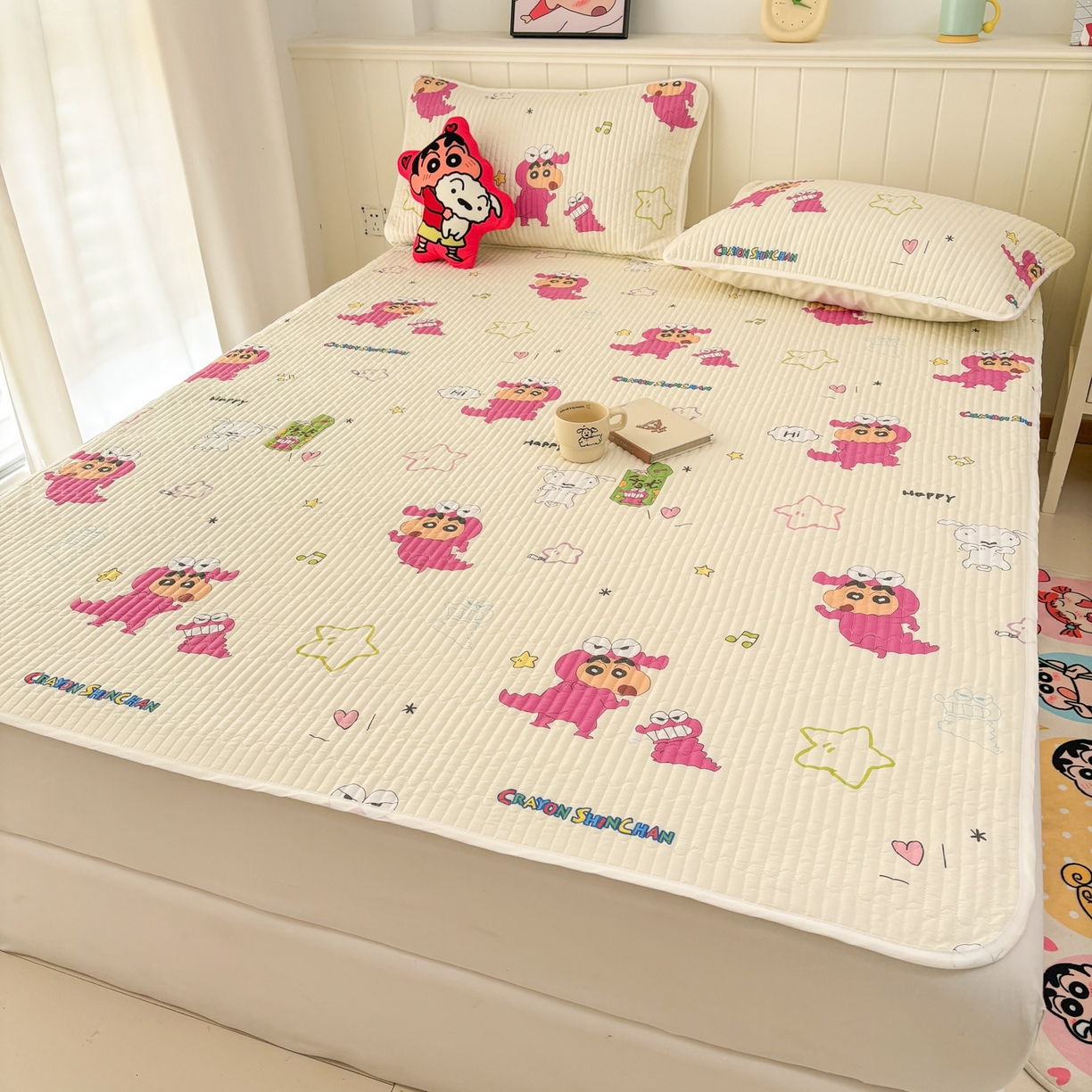 91家纺网 家纺一手货源 找家纺 孩子王家纺 2026新款Sanrio三丽鸥正版授权全棉纯棉夹棉多功能床垫-床盖（含防伪码） 童趣小新