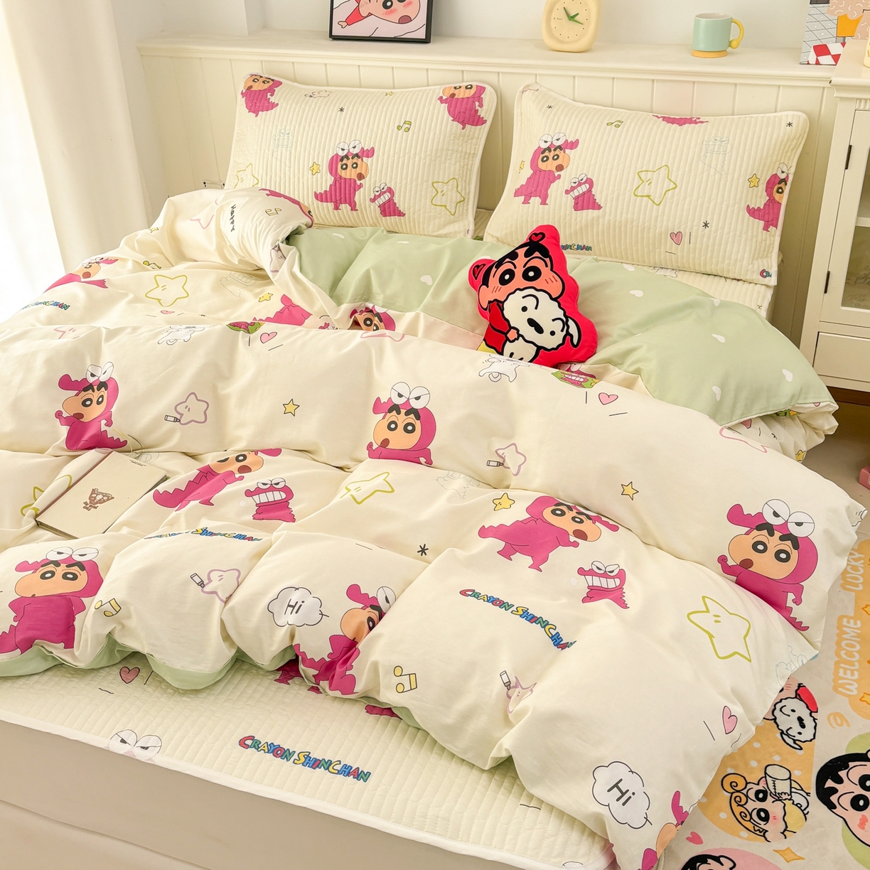 91家纺网 家纺一手货源 找家纺 孩子王家纺 2026新款Sanrio三丽鸥正版授权全棉纯棉夹棉多功能床垫-床盖（含防伪码） 童趣小新