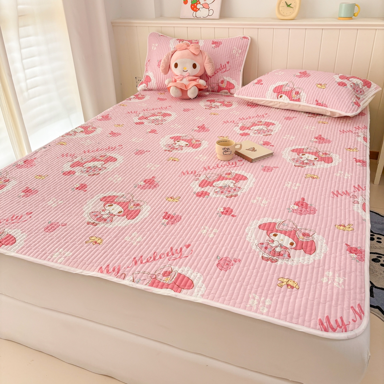 91家纺网 家纺一手货源 找家纺 孩子王家纺 2026新款Sanrio三丽鸥正版授权全棉纯棉夹棉多功能床垫-床盖（含防伪码） 晚安美乐蒂