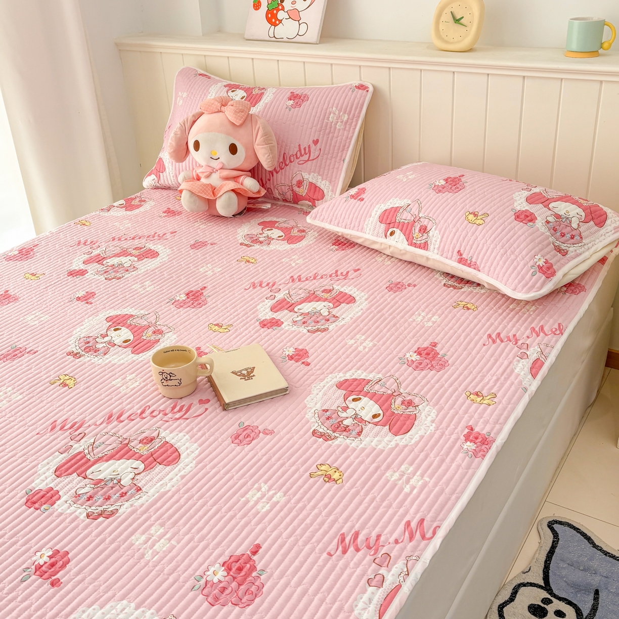 91家纺网 家纺一手货源 找家纺 孩子王家纺 2026新款Sanrio三丽鸥正版授权全棉纯棉夹棉多功能床垫-床盖（含防伪码） 晚安美乐蒂