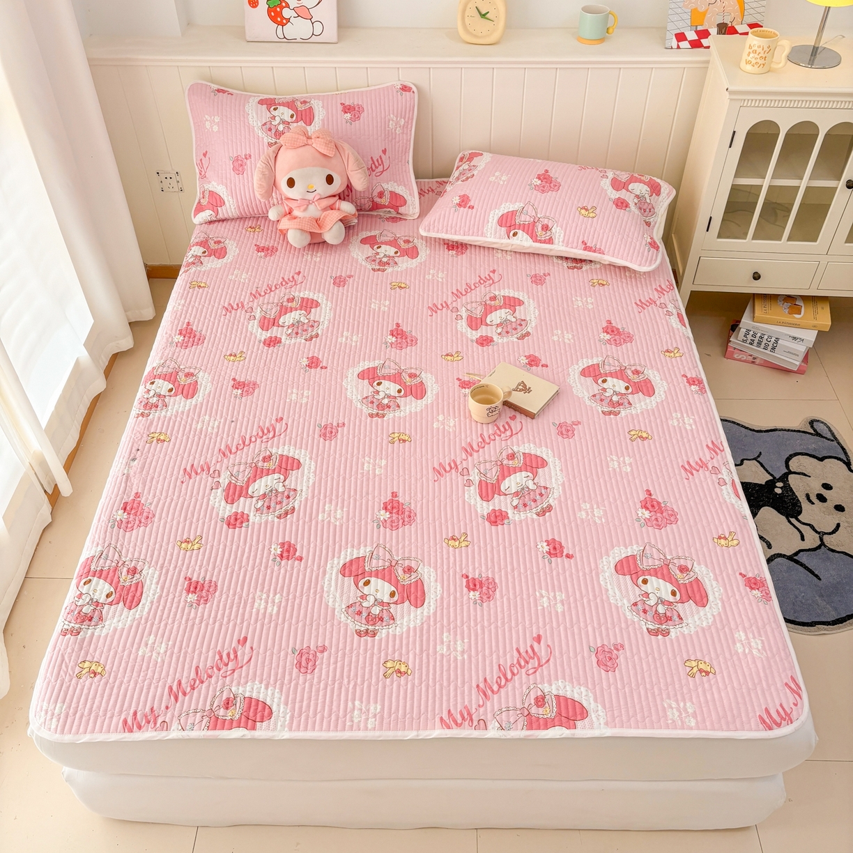 91家纺网 家纺一手货源 找家纺 孩子王家纺 2026新款Sanrio三丽鸥正版授权全棉纯棉夹棉多功能床垫-床盖（含防伪码） 晚安美乐蒂