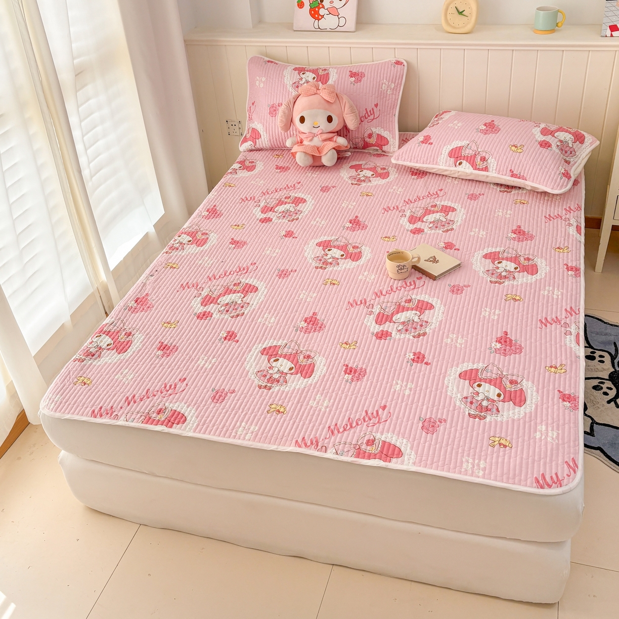 91家纺网 家纺一手货源 找家纺 孩子王家纺 2026新款Sanrio三丽鸥正版授权全棉纯棉夹棉多功能床垫-床盖（含防伪码） 晚安美乐蒂