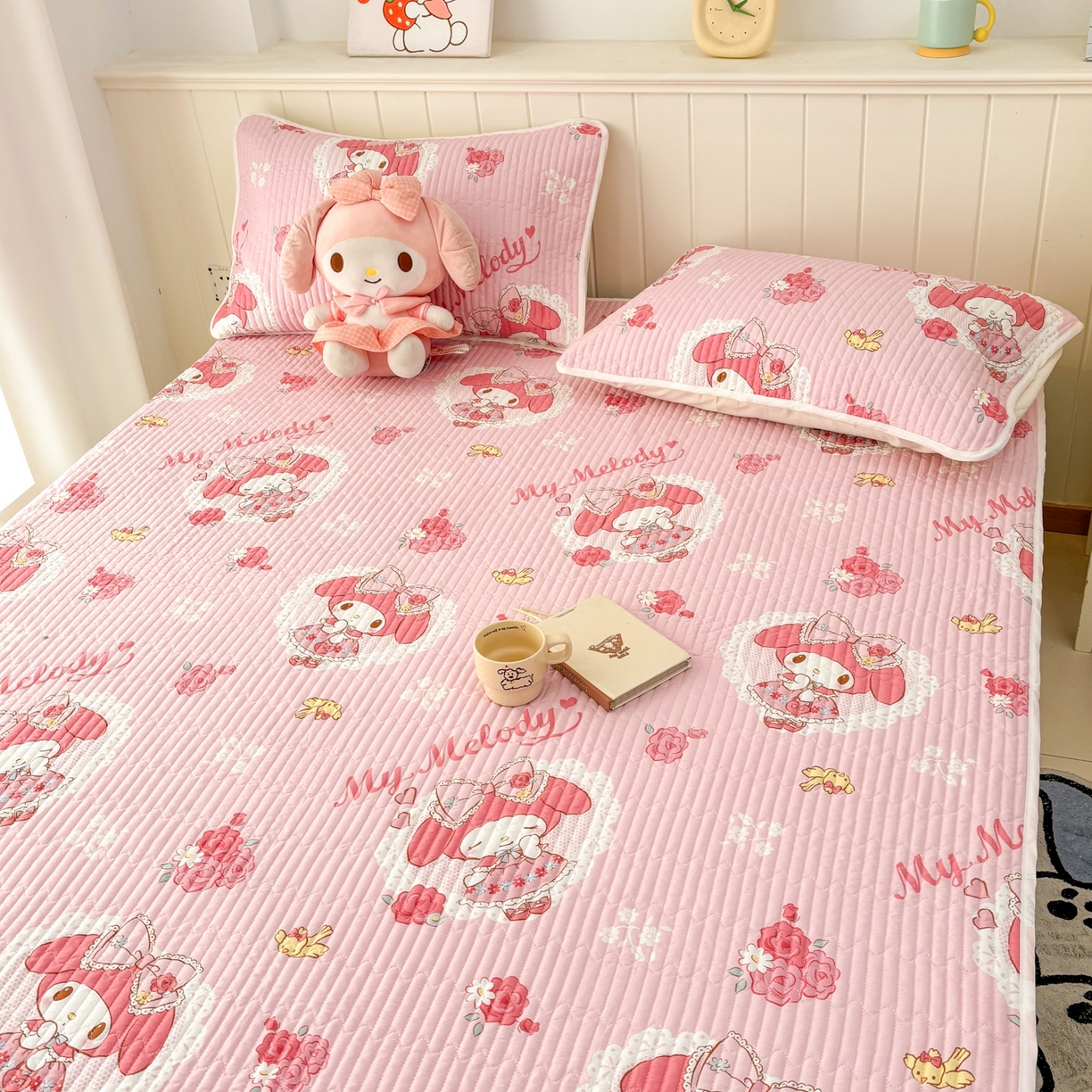 91家纺网 家纺一手货源 找家纺 孩子王家纺 2026新款Sanrio三丽鸥正版授权全棉纯棉夹棉多功能床垫-床盖（含防伪码） 晚安美乐蒂