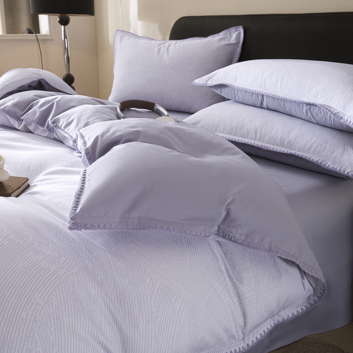 91家纺网 家纺一手货源 找家纺 置顶家纺 2026新款数码印花三角针贝壳边四件套-沐橙 沐橙-香芋紫