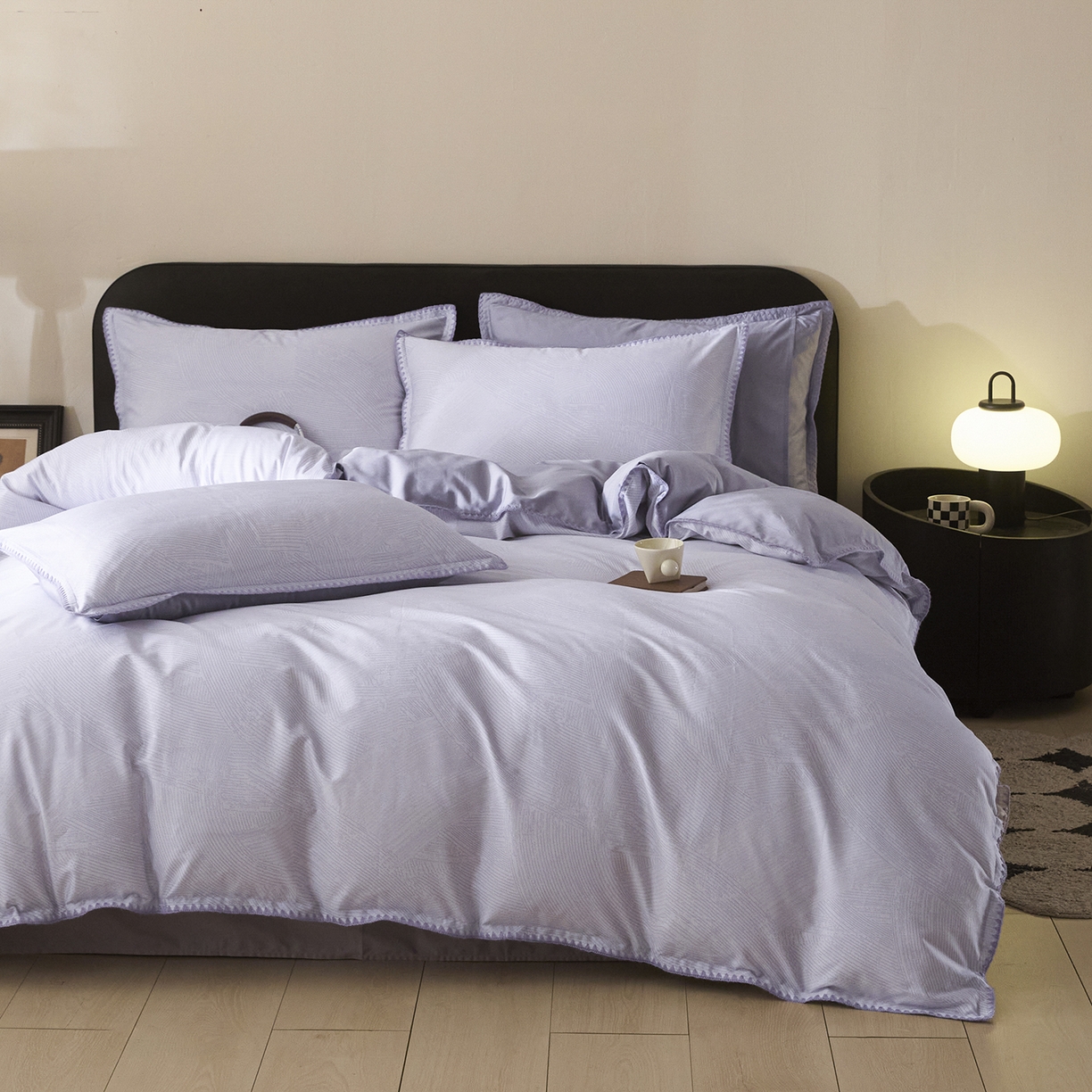 91家纺网 家纺一手货源 找家纺 置顶家纺 2026新款数码印花三角针贝壳边四件套-沐橙 沐橙-香芋紫