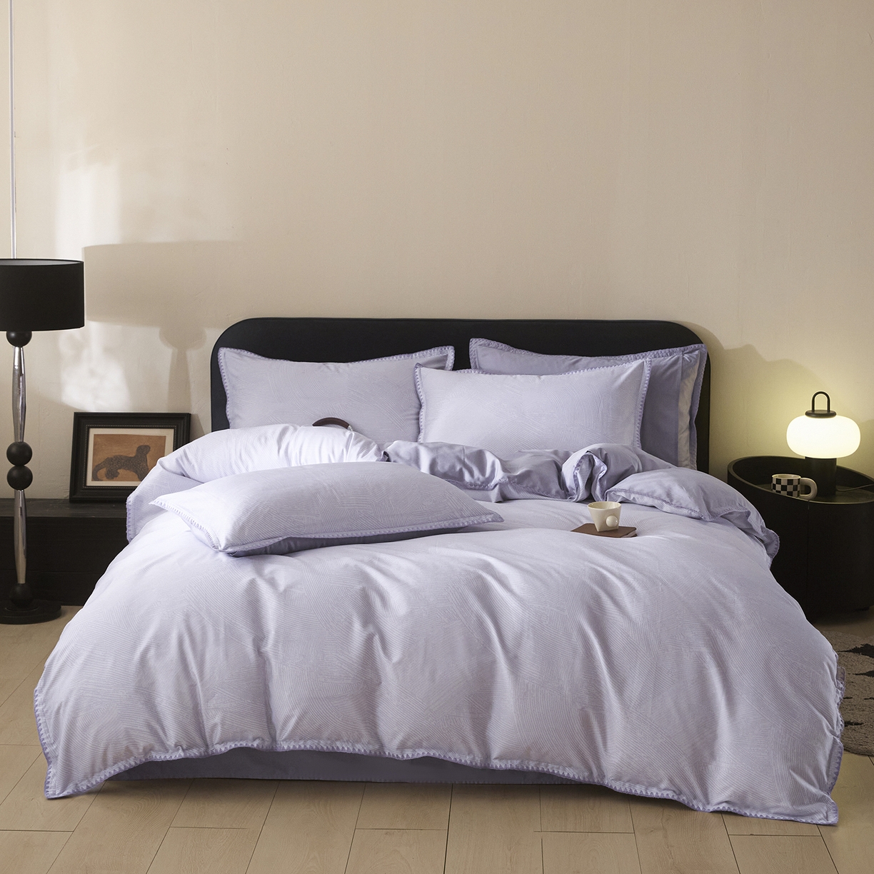 91家纺网 家纺一手货源 找家纺 置顶家纺 2026新款数码印花三角针贝壳边四件套-沐橙 沐橙-香芋紫