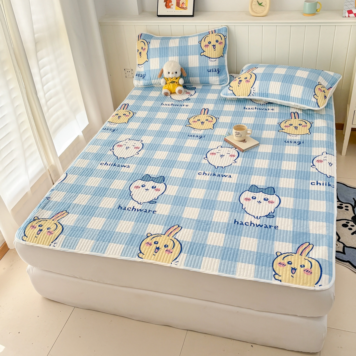 91家纺网 家纺一手货源 找家纺 孩子王家纺 2026新款Sanrio三丽鸥正版授权全棉纯棉夹棉多功能床垫-床盖（含防伪码） 蓝格乌萨奇